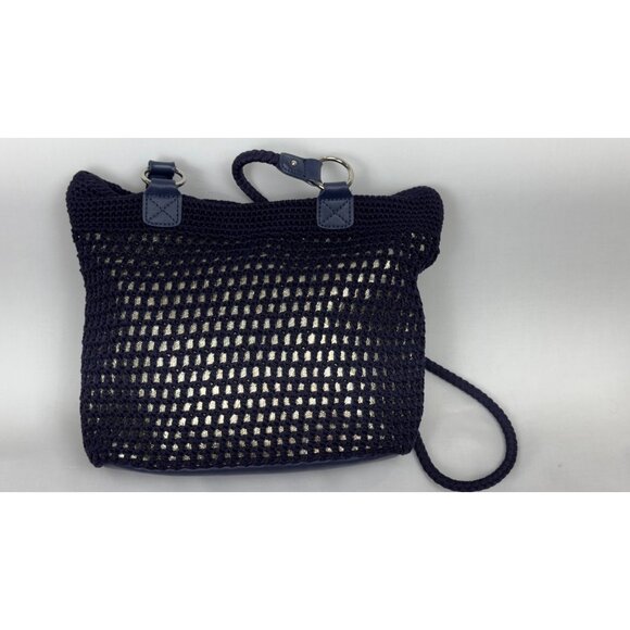 The Sak Navy Crochet Tote Bag With Zipper Pocket & Shoulder Straps - Picture 2 of 16